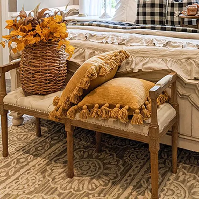 Linen Upholstered Farmhouse Bench