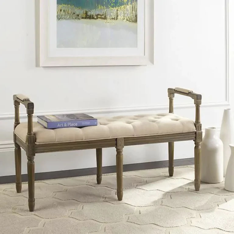 Linen Upholstered Farmhouse Bench