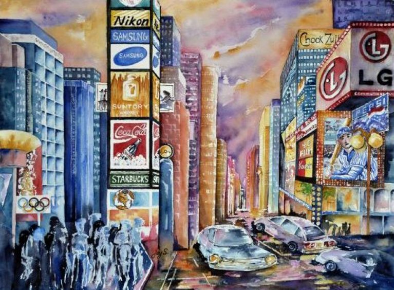 Times Square - Painting by Joy Skinner