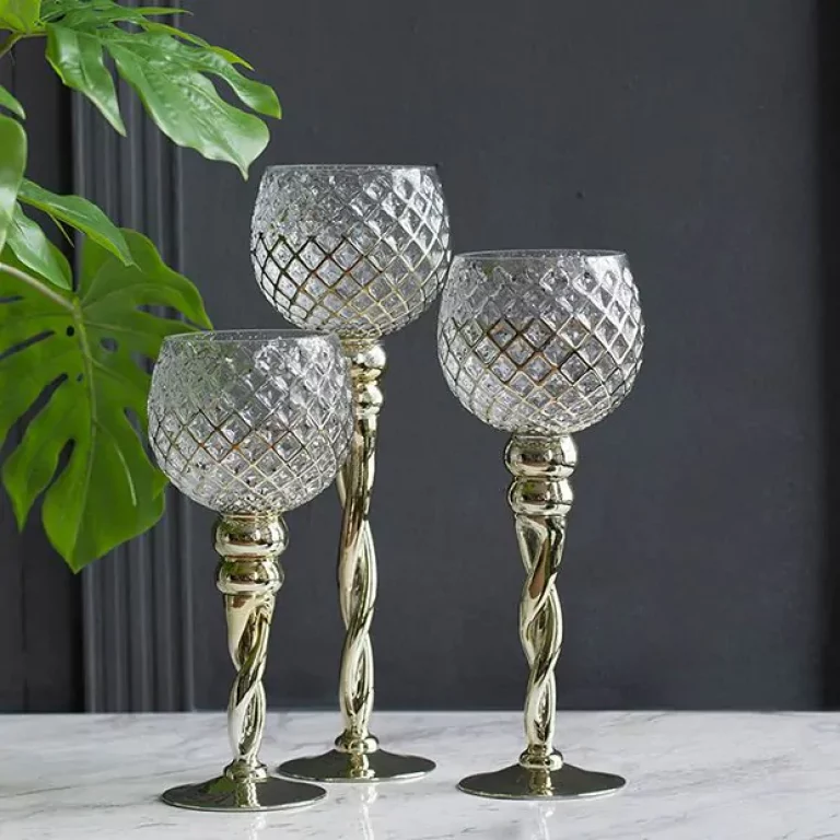 Glass Cup Candle Holders, Set of 3