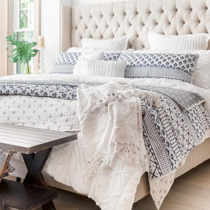 Bedding Bundle - Monique Stripe Quilt - Ravello Pintuck Comforter - Queen