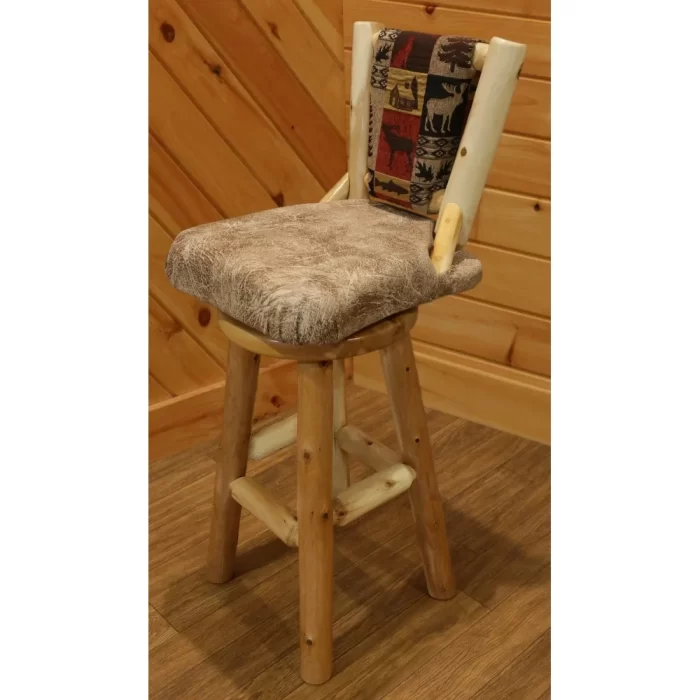 White Cedar Log - Upholstered Swivel Barstool