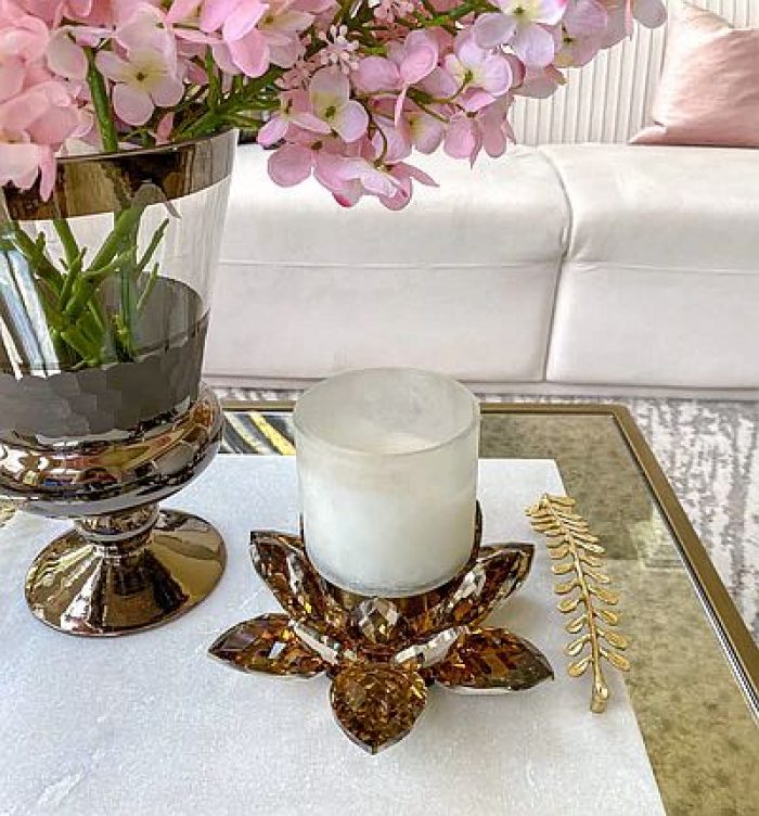 Amber Crystal Flower Candle Holder