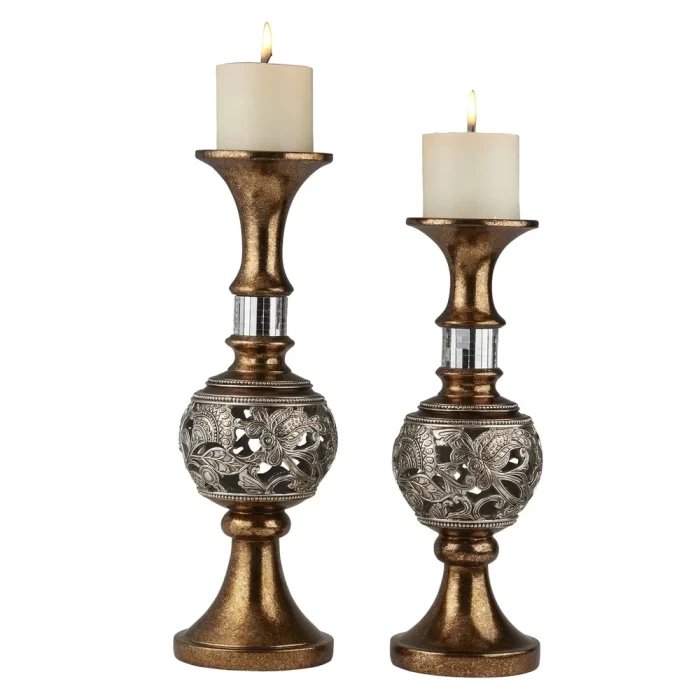 Ore International Langi Home Decor Floral Candleholder - Set of 2