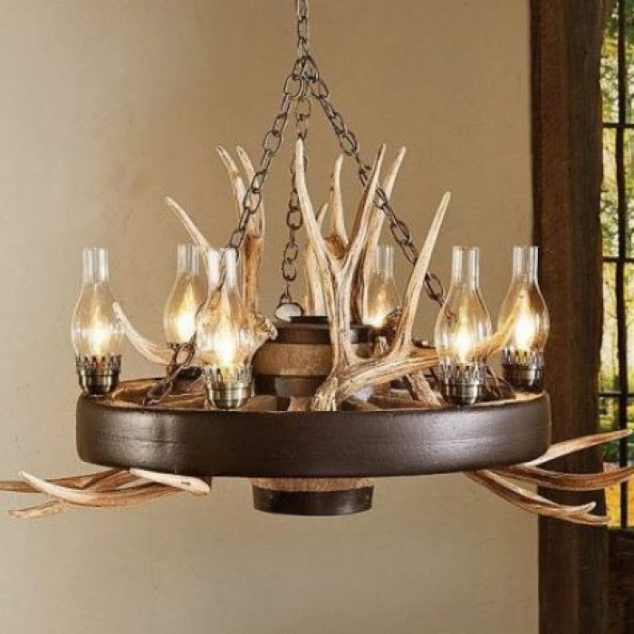 Wagon Wheel Mule Deer Antler Chandelier