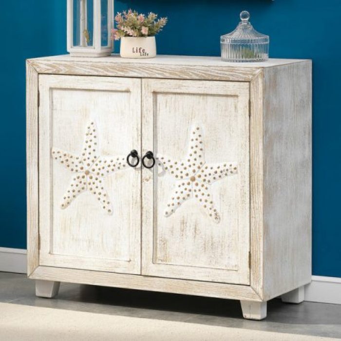 Whitewashed Starfish Two Door Cabinet