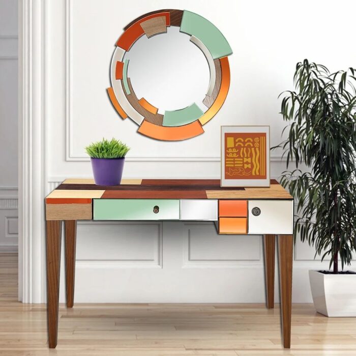 Glass Console Table with Wall Mirror