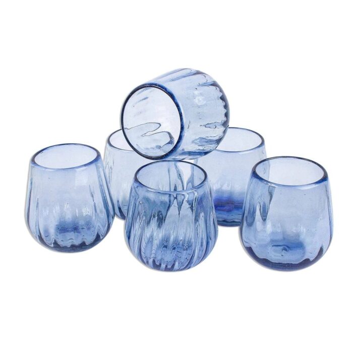 Denim Blue Hand Blown Stemless Wine Glasses