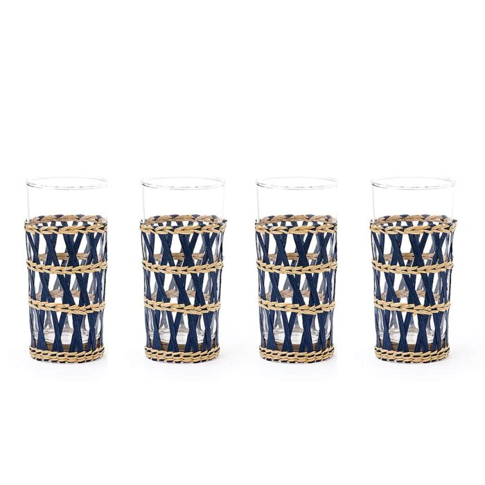 Island Wrapped Navy Glasses - Set of 4