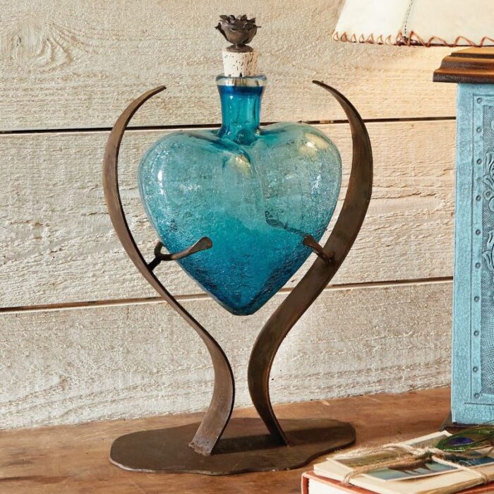 Turquoise Heart Glass Art Decanter