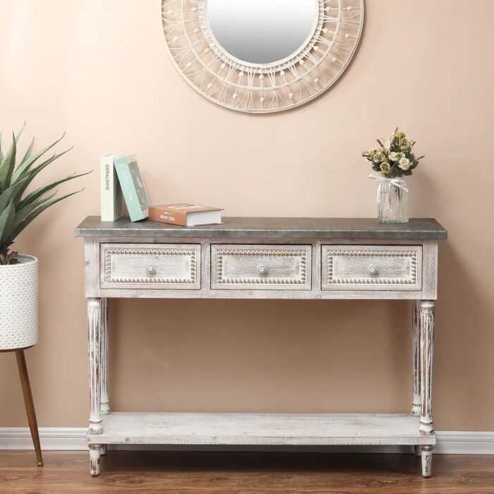 Farmhouse Distressed Wood & Metal Console Table