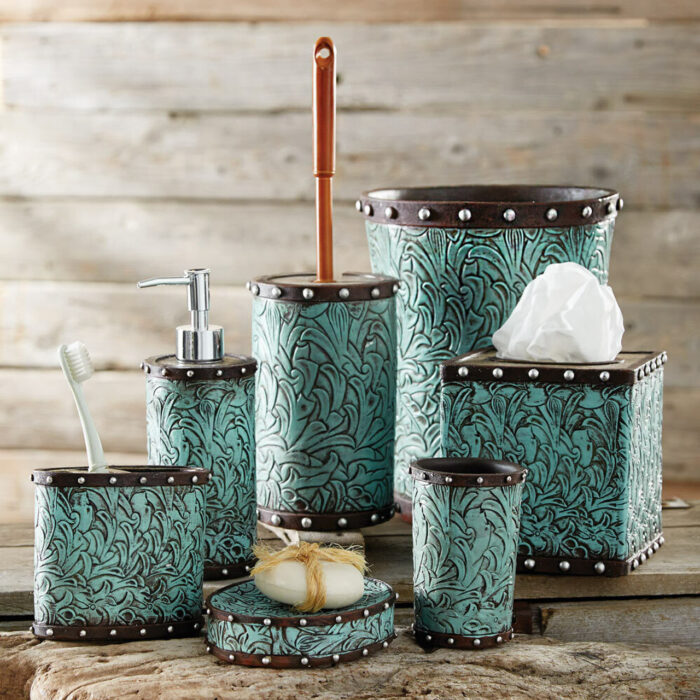 Tooled Turquoise Flowers Bath Setv