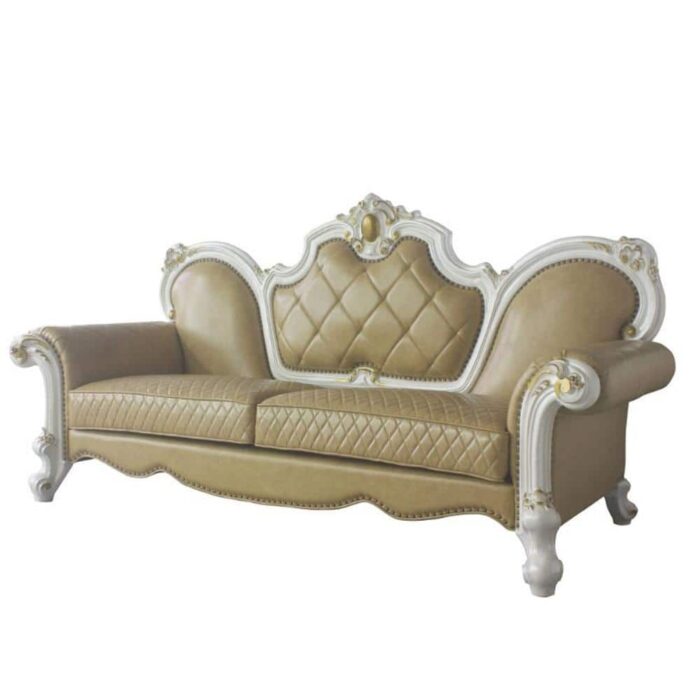 Acme Furniture Picardy 44 in. Round Arm Leather Straight with Wood Frame Sofa in Beige, Antique Pearl & Butterscotch PU