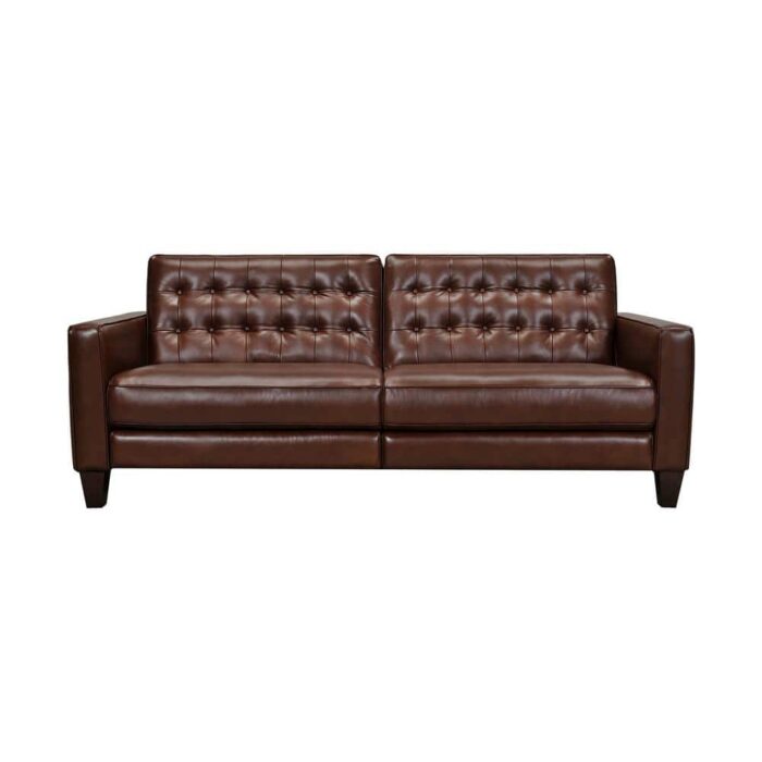 Armen Living Wesley 81 in. Charcoal Leather Power Reclining Tuxedo Arm Sofa, Brown