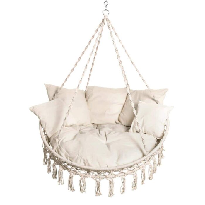 BLISS HAMMOCKS 55 in. Dia Macrame Hanging Swing Chair with Pillows