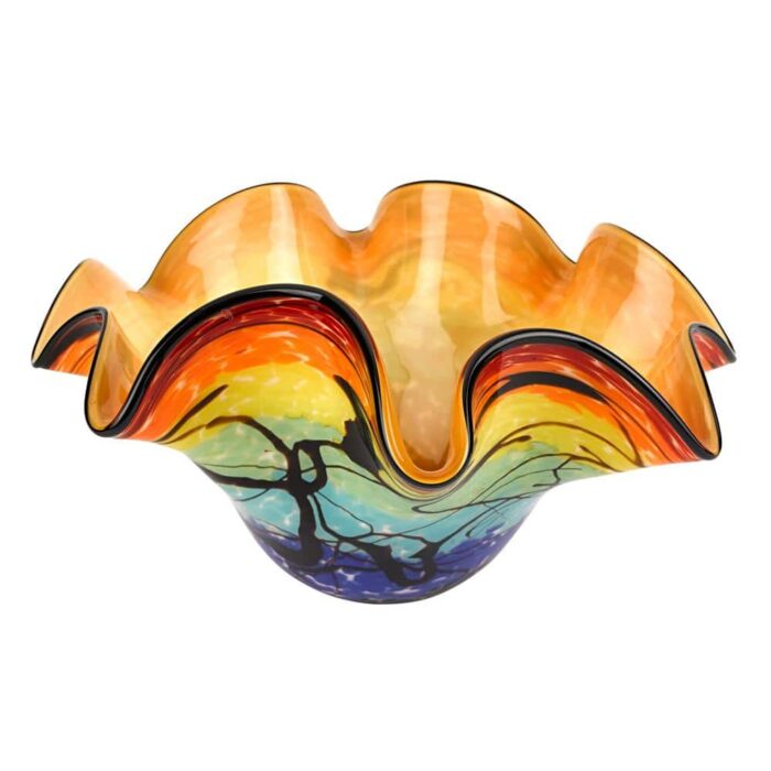 Badash Crystal Allura Murano Style Art Glass Multi-Color Floppy Centerpiece Bowl, Multi-Colored