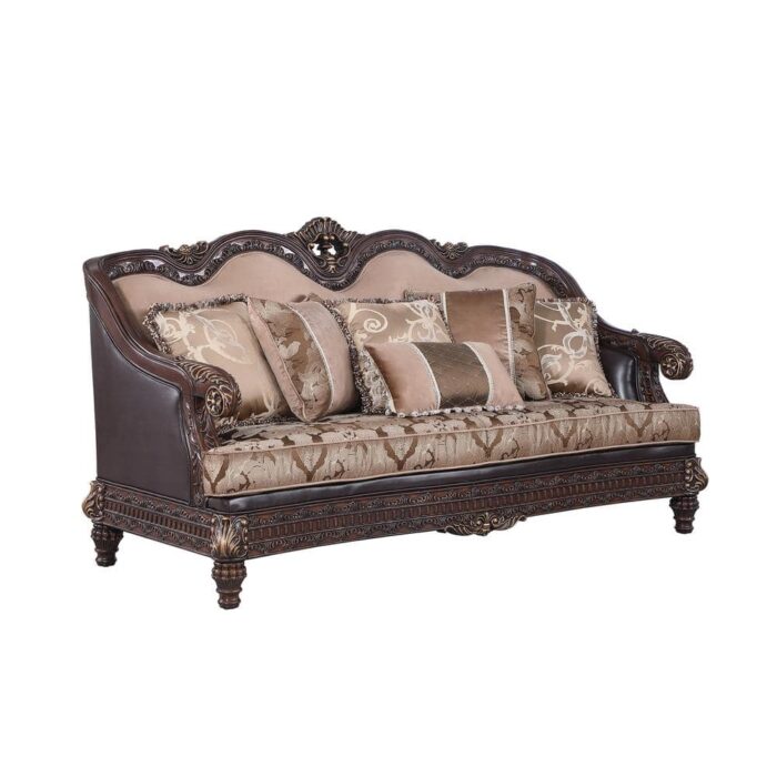 Best Master Furniture Cherokee 85 in. L Traditional Dark Walnut Faux Leather 3-Seater Sofa
