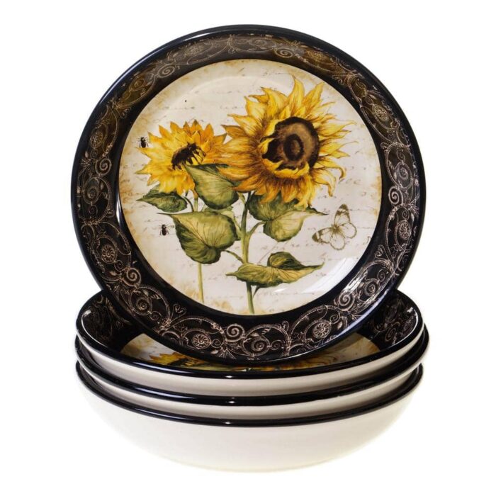 Certified International French Sunflowers 8.25 in. Soup and Pasta bowl (Set of 4), Multicolor