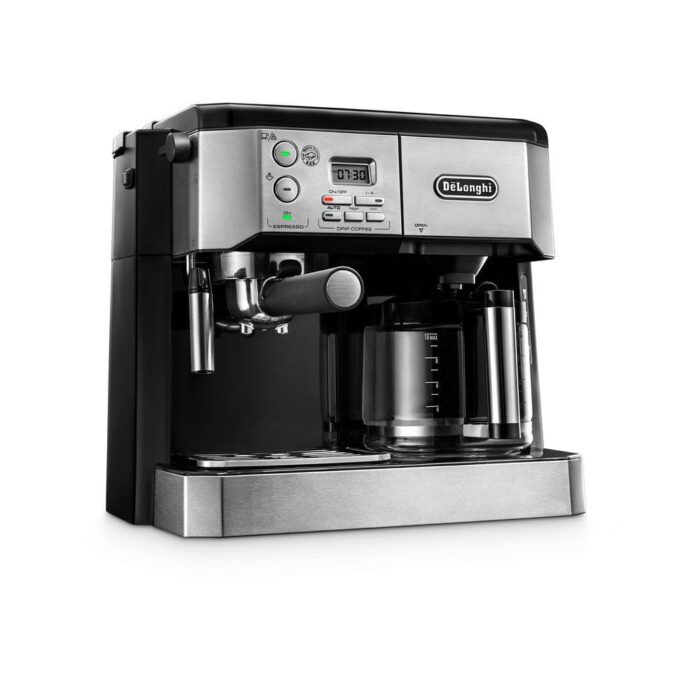 DeLonghi All-In-One 10-Cup Stainless Steel Espresso Machine and Drip Coffee Maker, Stainless Steel and Black