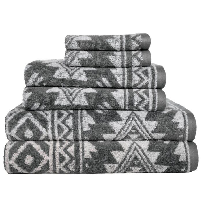 Diamond Zen 6-Piece Ultimate Grey Jacquard Cotton Bath Towel Set
