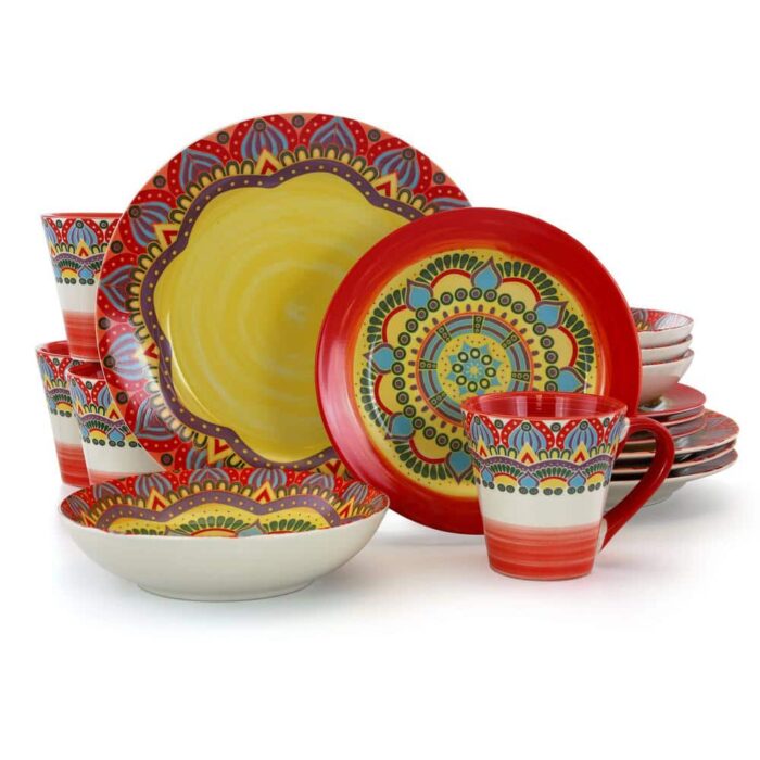 Elama Zen 16-Piece Casual Red Stoneware Dinnerware Set (Service for 4)