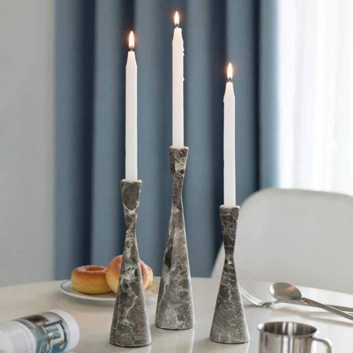 FABULAXE Gray Decorative Resin Taper Candle Holders, Marble Design Modern Candlesticks (Set of 3), Set of 3 Gray