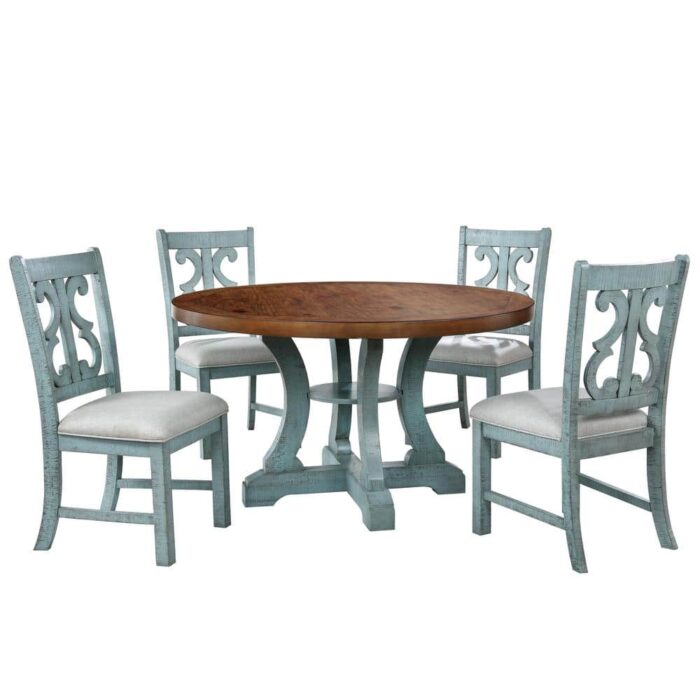 Furniture of America Wicks 5-Piece Antique Light Blue and Dark Oak Dining Set
