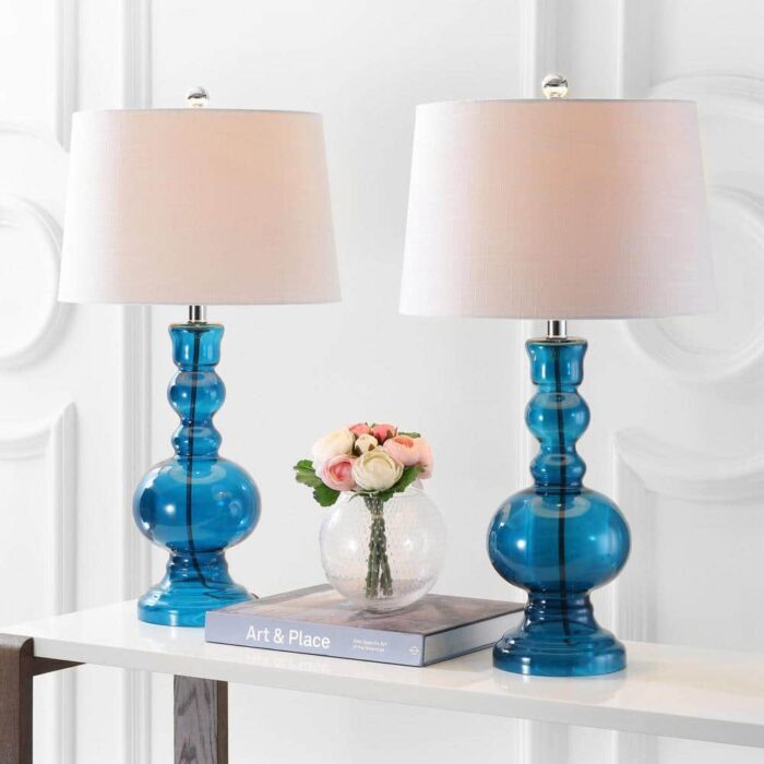 JONATHAN Y Genie 28.5 in. Night Blue Glass Table Lamp (Set of 2)