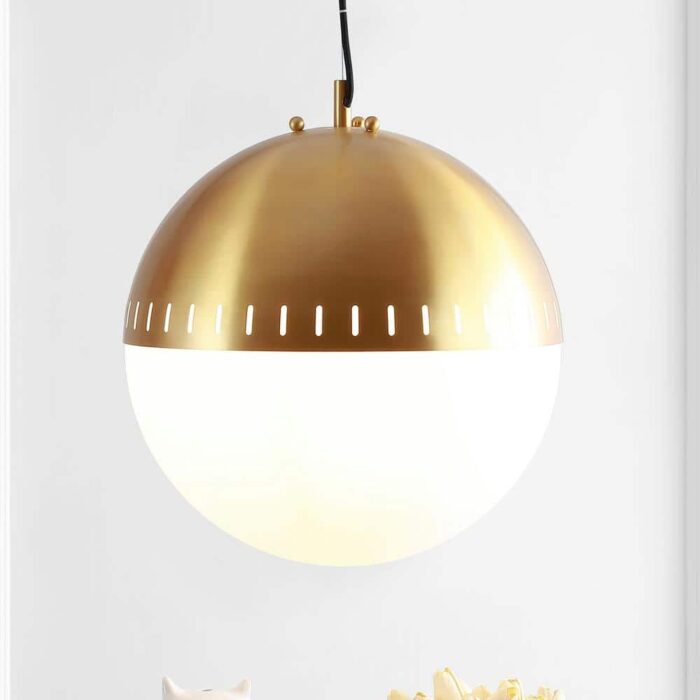 JONATHAN Y Remy 15.75 in. Brass-Gold Adjustable Iron/Glass Art Deco Mid-Century Globe LED Pendant