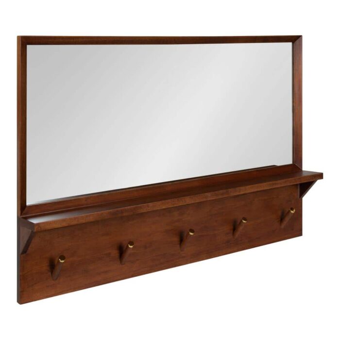 Kate and Laurel Hinter 24 in. x 36 in. Classic Rectangle Framed Walnut Brown Decorative Wall Accent Mirror