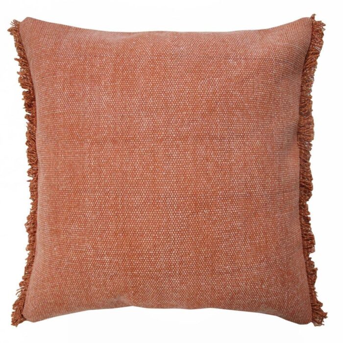 LR Home Neera Adobe Clay Brown Solid Fringe Soft Polyfill 20 in. x 20 in. Throw Pillow