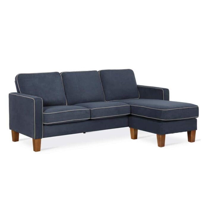 Novogratz Bowen Blue Sectional Sofa with Contrast Welting