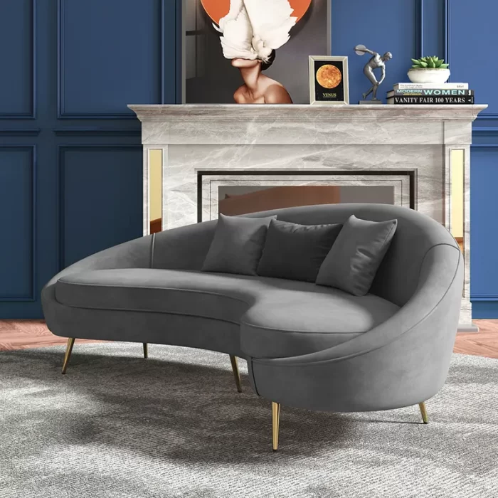 Velvet Curved 3-Seater Sofa - Toss Pillow Included