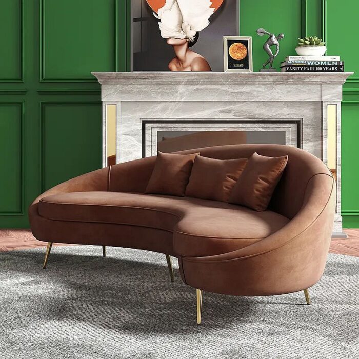 Velvet Curved 3-Seater Sofa - Toss Pillow Included