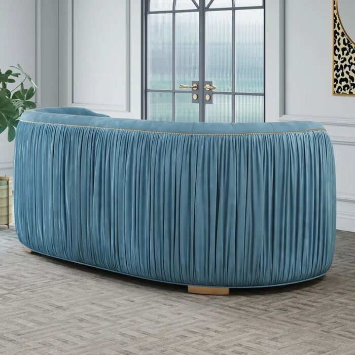 Luxury Modern Blue Velvet Tufted 3-Seater Sofa