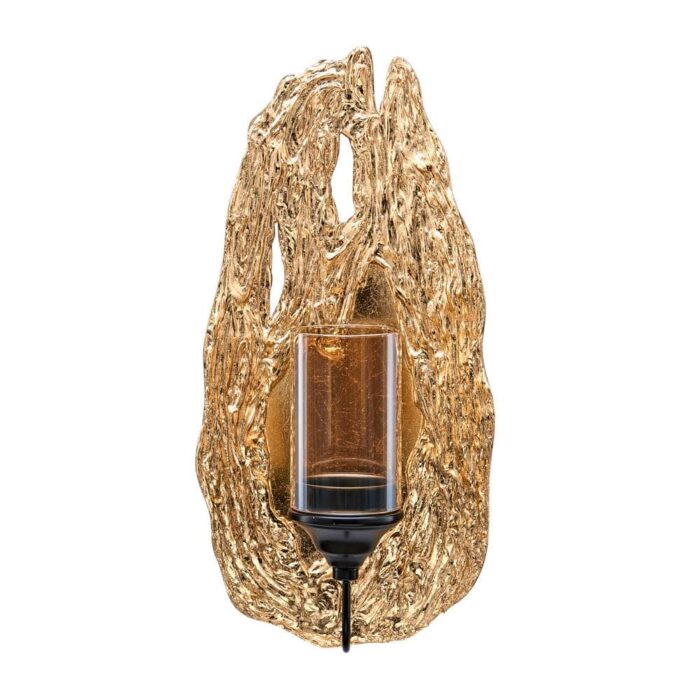 DANYA B Vivien 14 in. Abstract Gold Wall Candle Sconce with Glass Hurricane