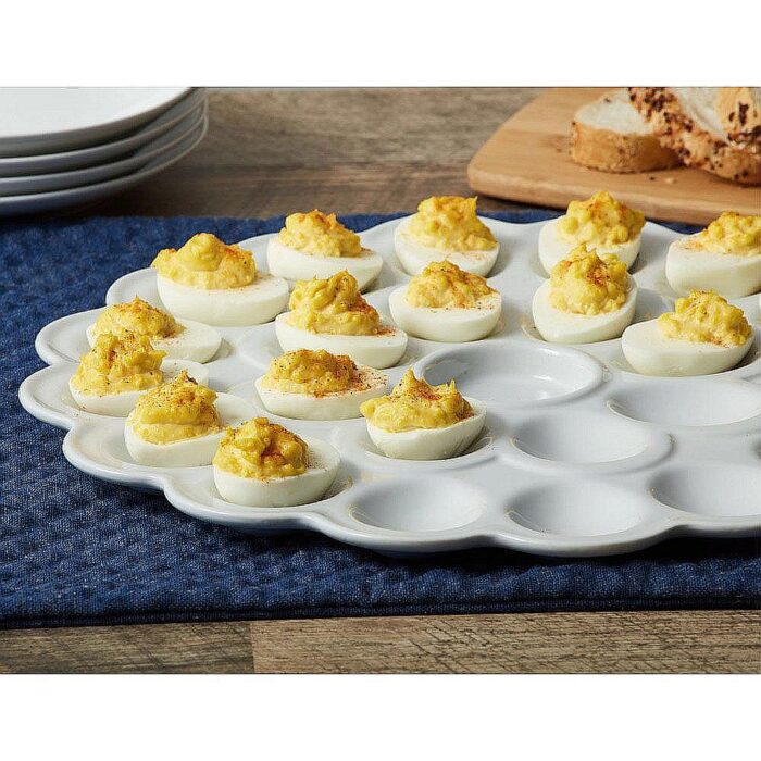 Everyday White Flower Egg Platter