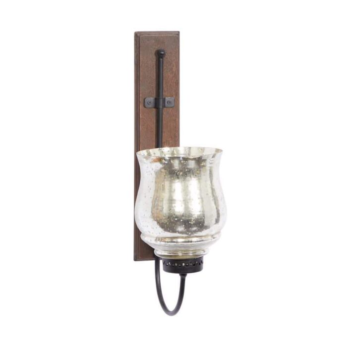 Litton Lane Brown Wood Traditional Candle Wall Sconce
