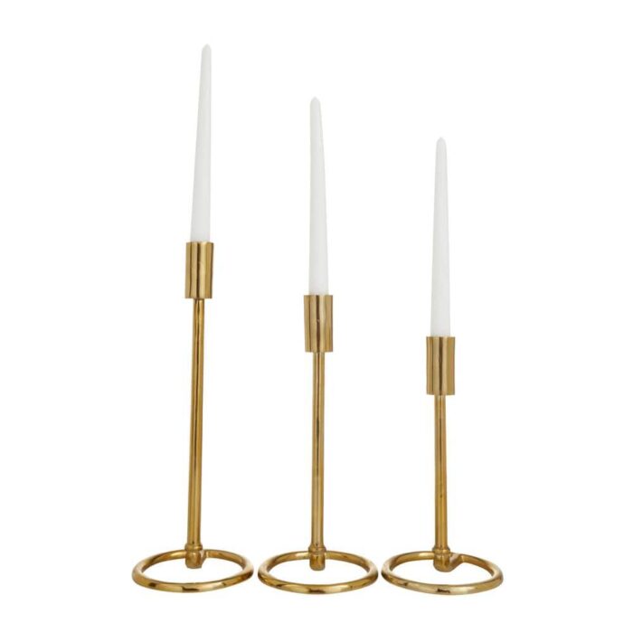 Litton Lane Gold Aluminum Tapered Candle Holder with Ring Bases (Set of 3)