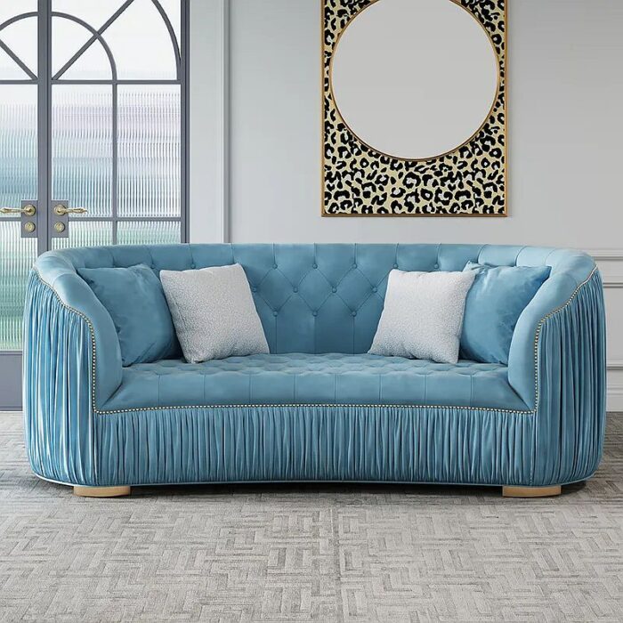 Luxury Modern Blue Velvet Tufted 3-Seater Sofa