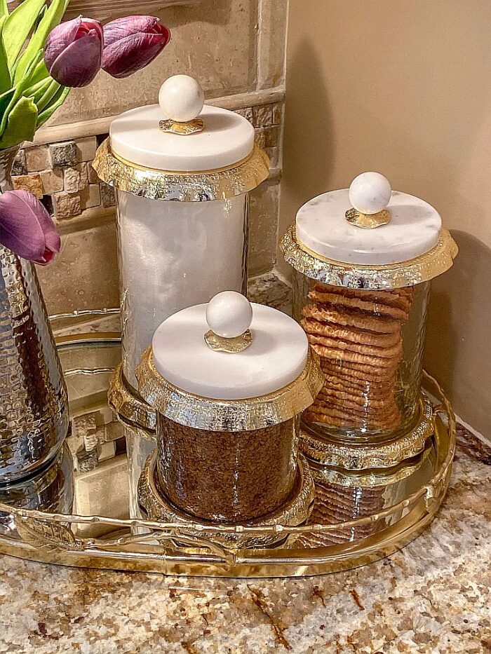 Marble & Gold Hammered Canisters Set