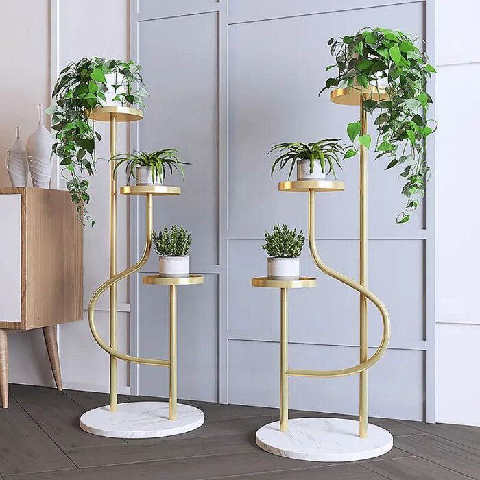 Modern Gold Metal 3-Tier Plant Stand