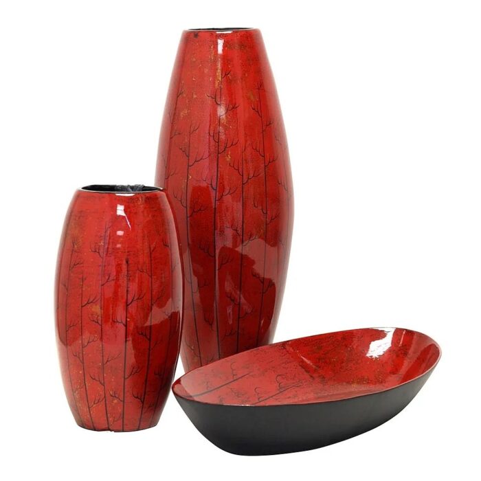 Panela Red Vases with Bowl - Set of 3