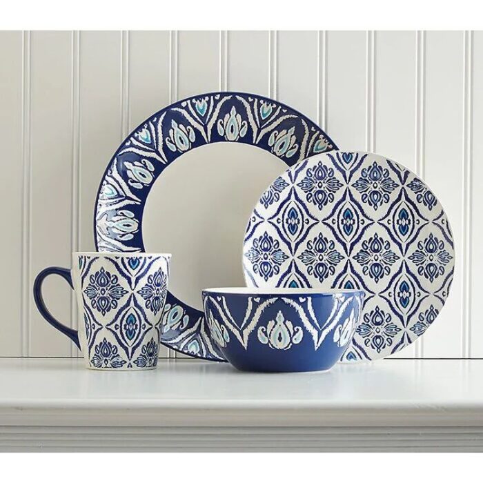 Pirouette Blue & White 16-Piece Dinnerware Set