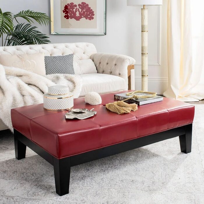 Red Bicast Leather Cocktail Ottoman