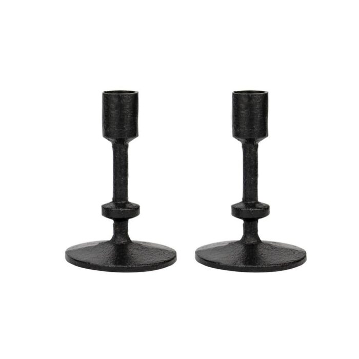 Stonebriar Collection 5 in. Black Small Cast Iron Metal Taper Candle Holder Set