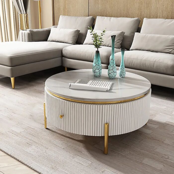 Yelly Marble & Stainless Steel Accent Coffee Table with Storage