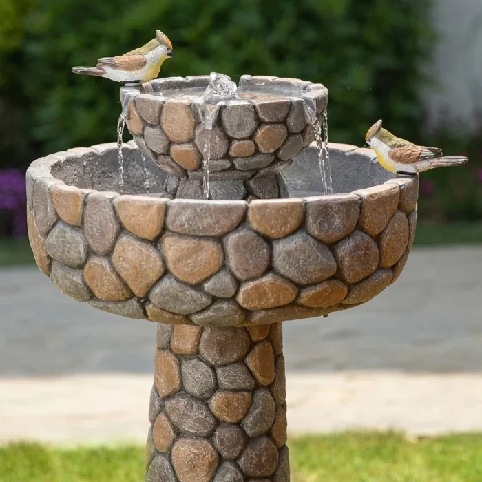 24-inch Outdoor 2-tier Faux Stone Birdbath Fountain