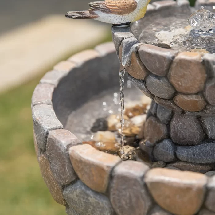24-inch Outdoor 2-tier Faux Stone Birdbath Fountain