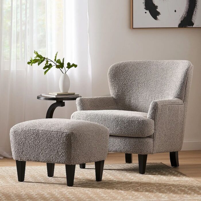 Boucle Club Chair and Ottoman Set